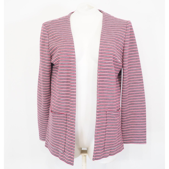 70s Vintage Cardigan Jacket Red and Gray Striped With Matching Belt Size Medium - Picture 7 of 9